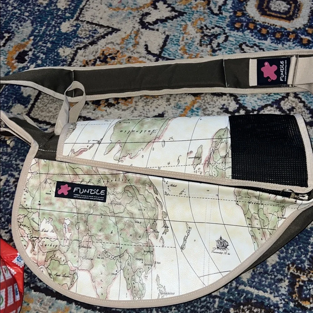 Fundle Luxury Pet Sling Olive Map Series Print Bag GUC
